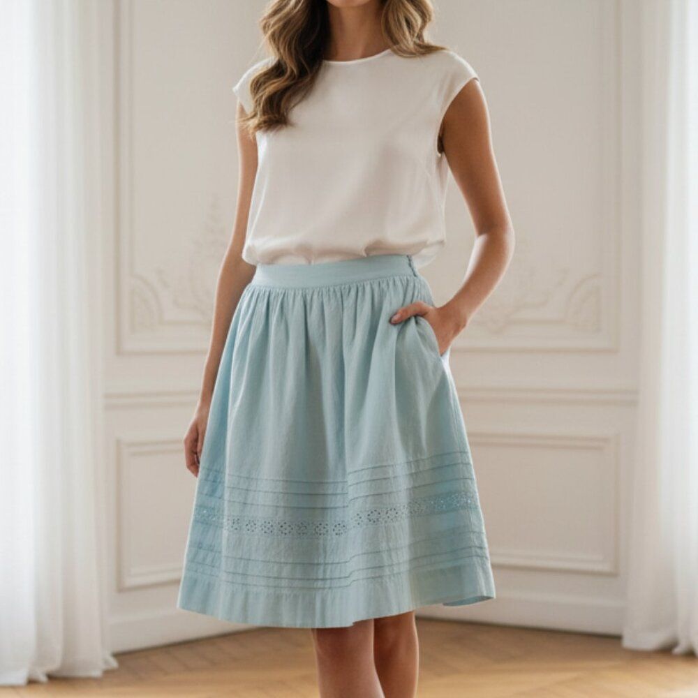 G.H. Bass & Co. Pastel Aqua Eyelet Skirt 100% Cotton Lined Size 4